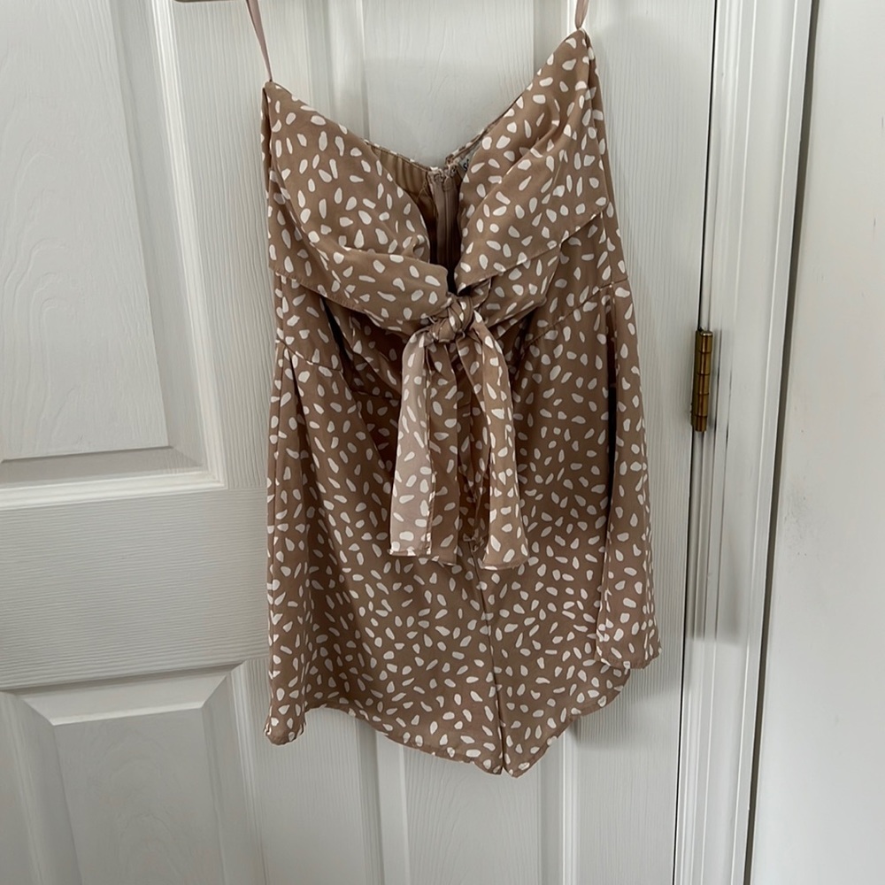 Tan and white zipper romper